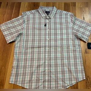 George Classic Button Down Short Sleeve Plaid Shirt Mens Large